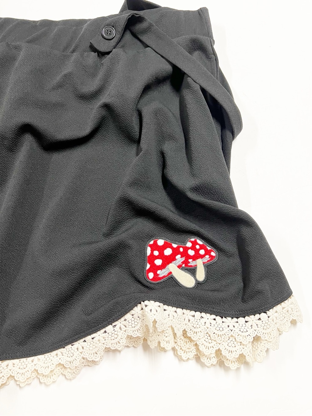 Midnight Hour X Hot Topic Womens Mushroom Black Suspender Skirt with Lace Trim - Picture 5 of 7
